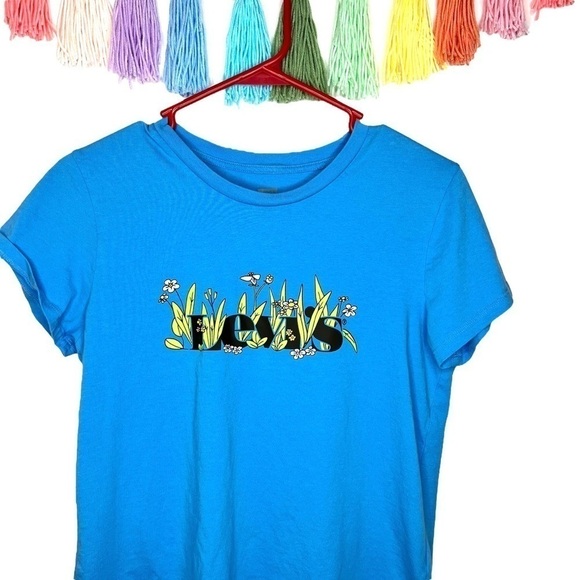 Levi’s As They Grow Wildflower Daisy Graphic Short Sleeve Blue T-Shirt Small - Picture 1 of 14